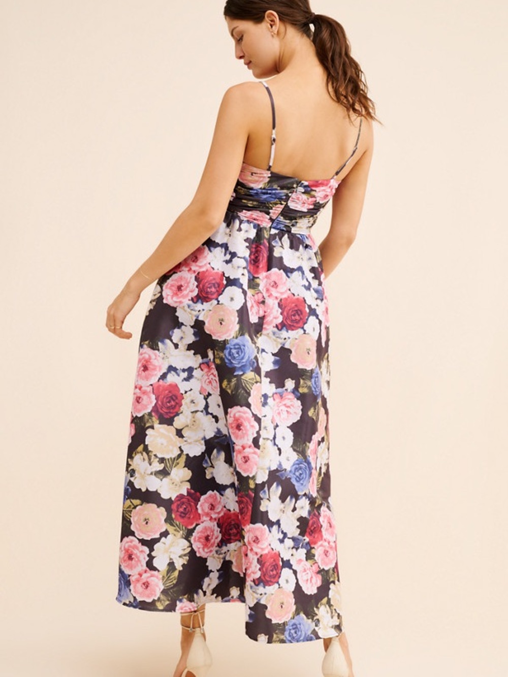 Floral Strappy Fit-and-Flare Maxi Dress - Black Background - Picture 3 of 16